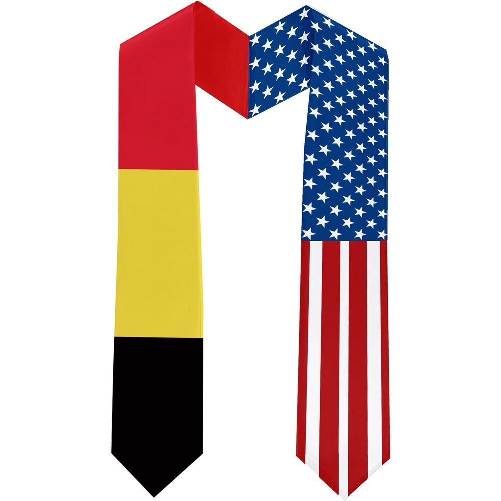 8364 2025 Belgium Flag and USA Flag Graduation Stole Graduation Sash Class